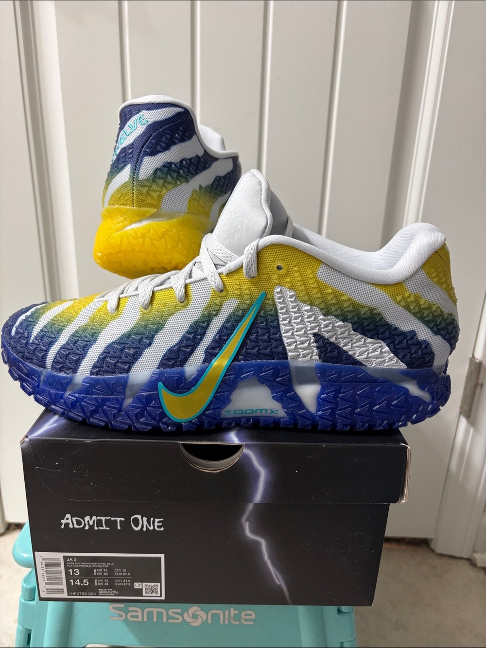 Nike Mens Ja 3 size 13 Murray State Yellow Blue Multicolor Zoom Sneakers
